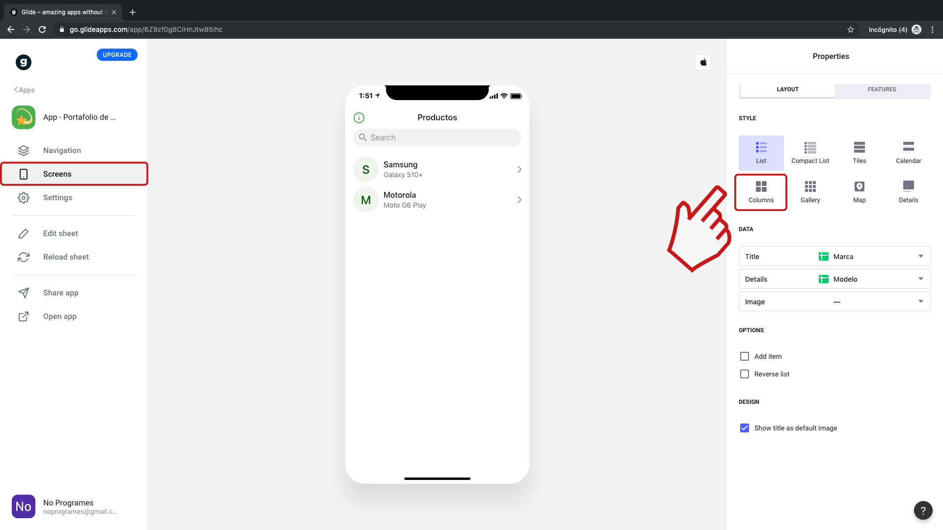 Cómo crear una aplicación de portafolio de productos para dispositivos móviles usando Glide - Paso 7