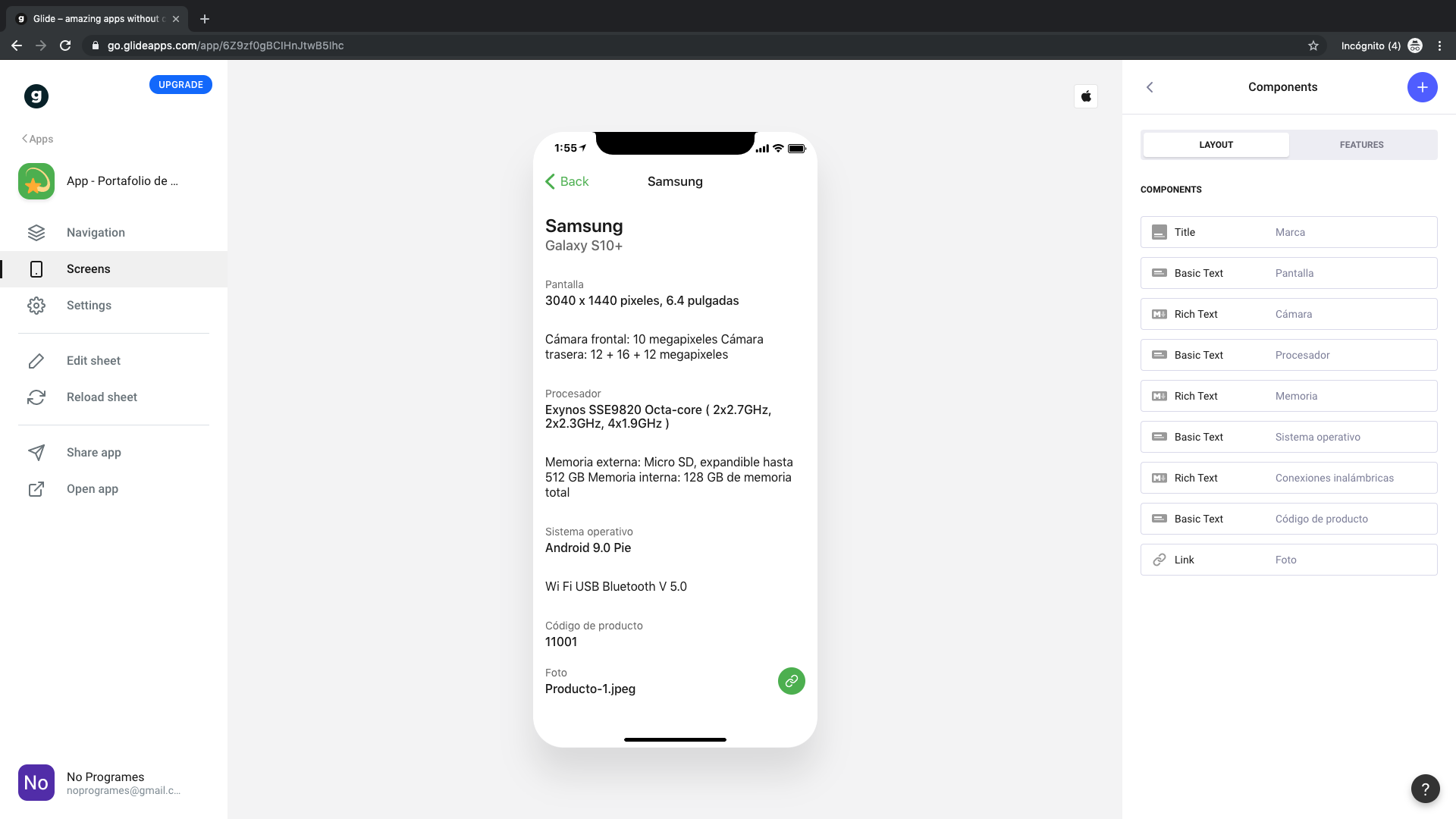 Cómo crear una aplicación de portafolio de productos para dispositivos móviles usando Glide - Paso 10