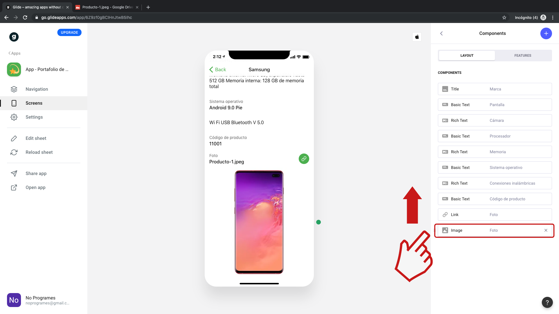 Cómo crear una aplicación de portafolio de productos para dispositivos móviles usando Glide - Paso 11