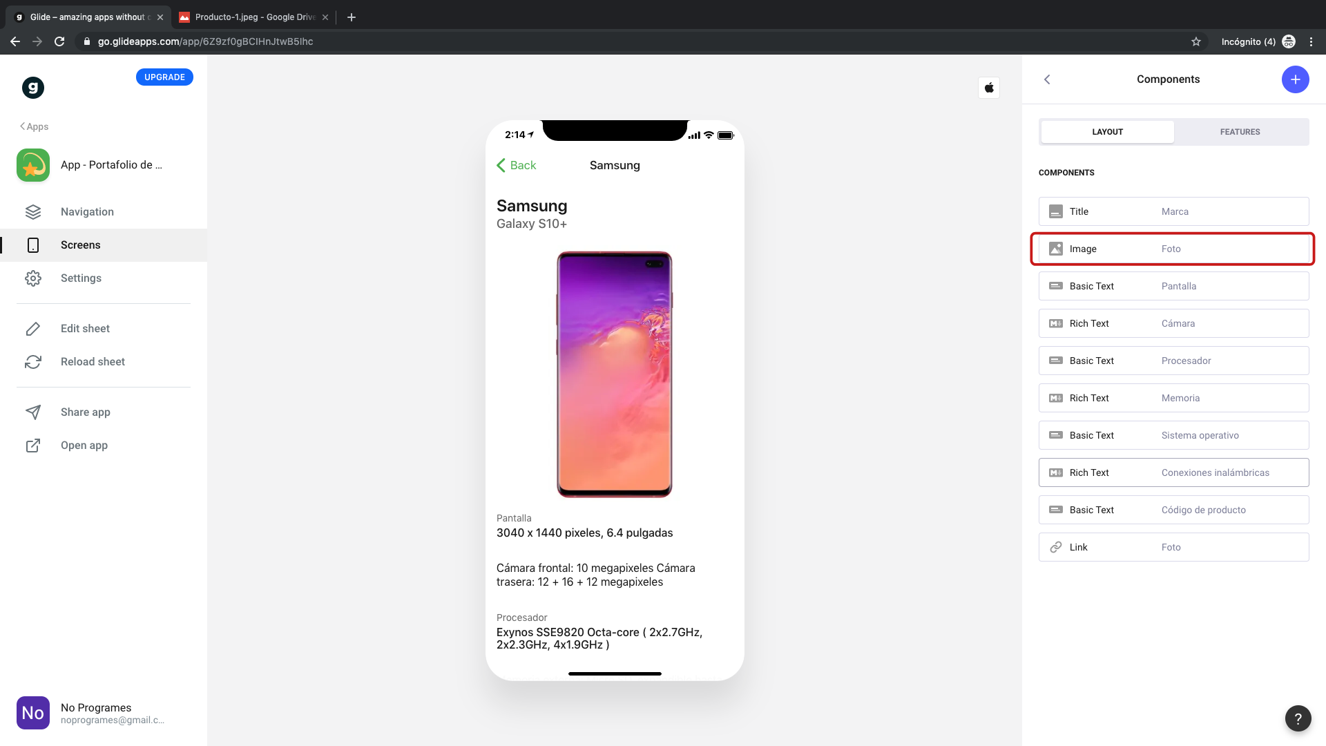 Cómo crear una aplicación de portafolio de productos para dispositivos móviles usando Glide - Paso 11.1