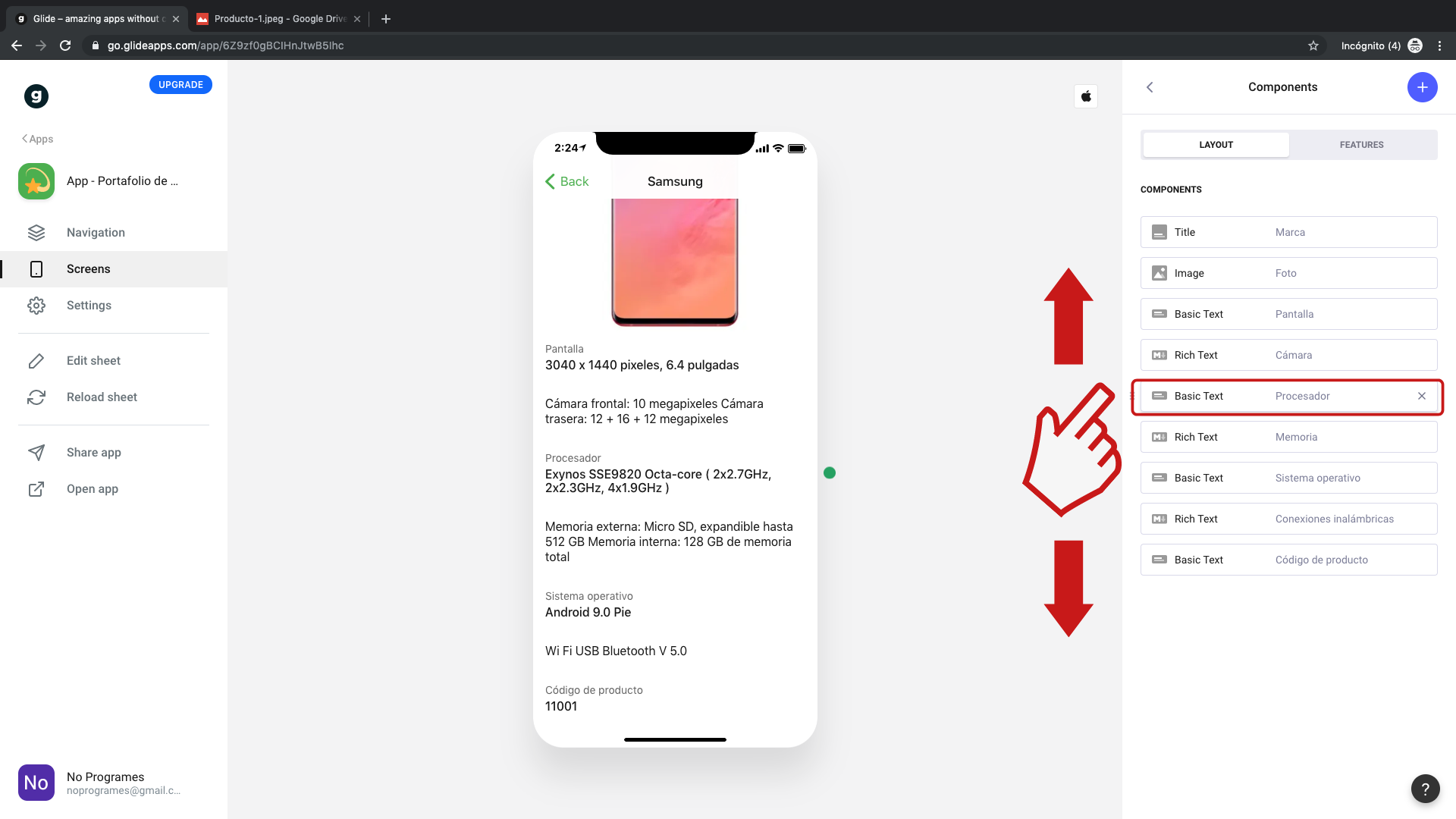 Cómo crear una aplicación de portafolio de productos para dispositivos móviles usando Glide - Paso 12.1
