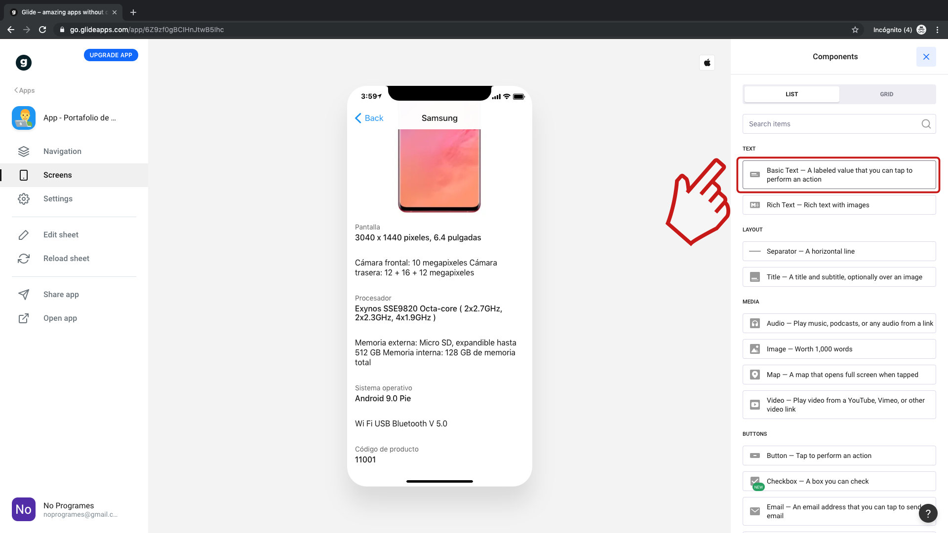Cómo crear una aplicación de portafolio de productos para dispositivos móviles usando Glide - Paso 12.4