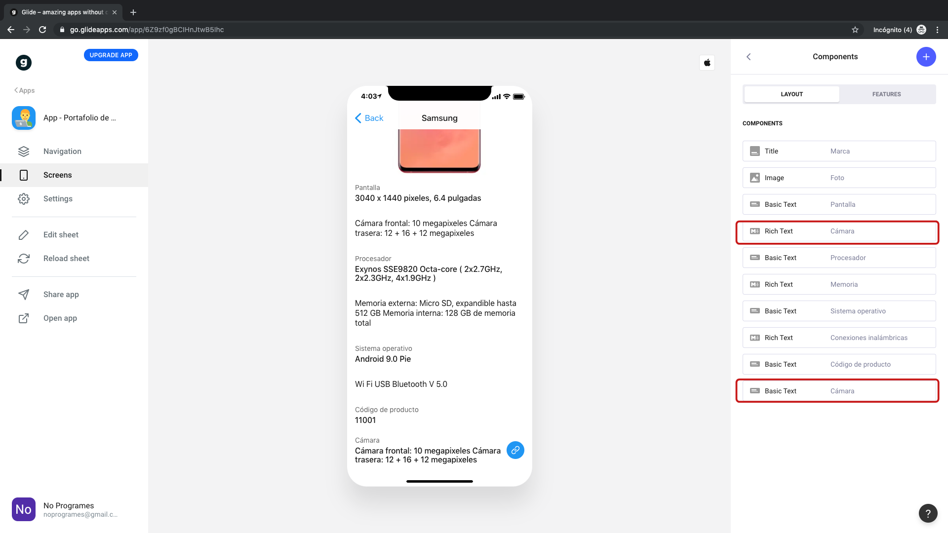 Cómo crear una aplicación de portafolio de productos para dispositivos móviles usando Glide - Paso 12.6
