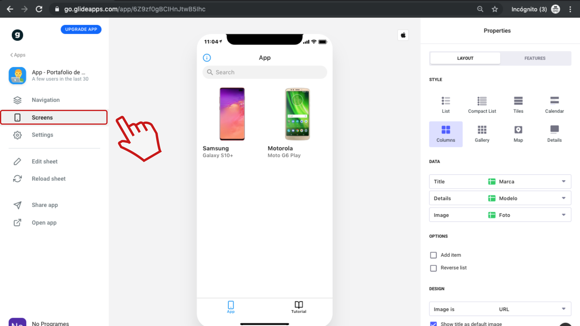 Cómo crear una aplicación de portafolio de productos para dispositivos móviles usando Glide - Paso 13