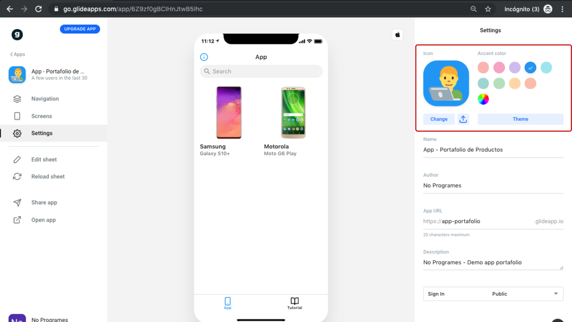 Cómo crear una aplicación de portafolio de productos para dispositivos móviles usando Glide - Paso 13.1