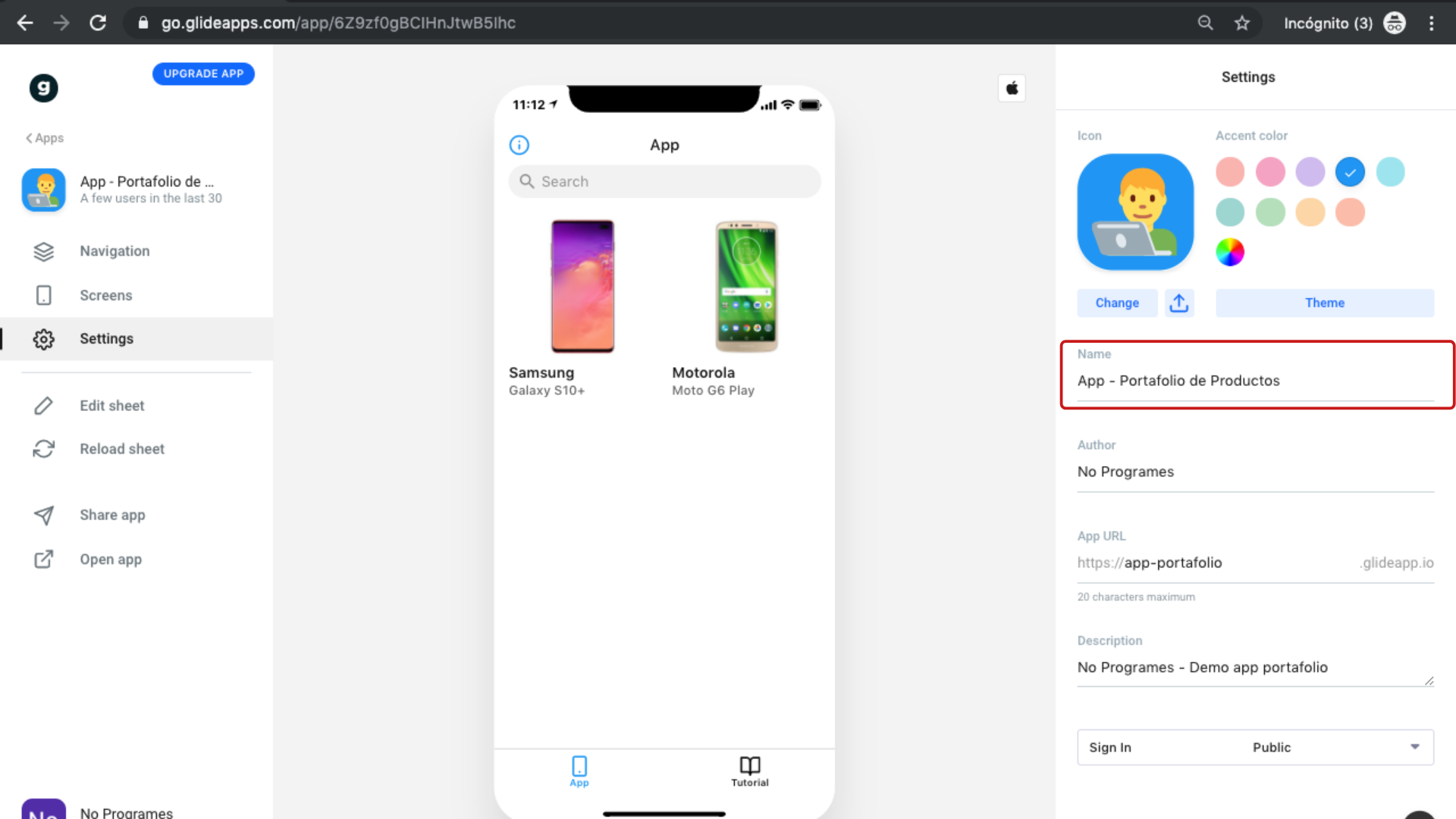Cómo crear una aplicación de portafolio de productos para dispositivos móviles usando Glide - Paso 13.2
