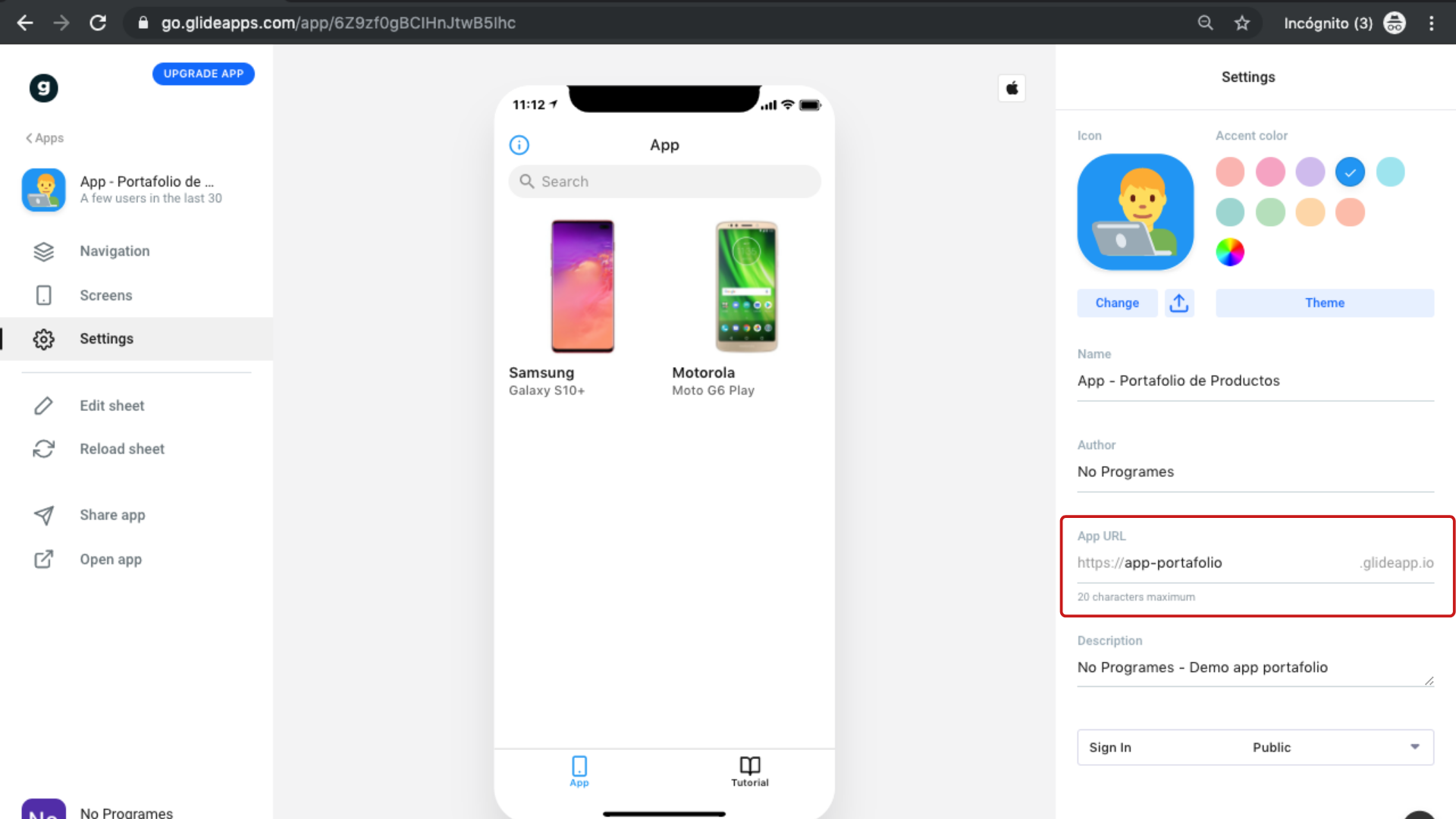 Cómo crear una aplicación de portafolio de productos para dispositivos móviles usando Glide - Paso 13.4