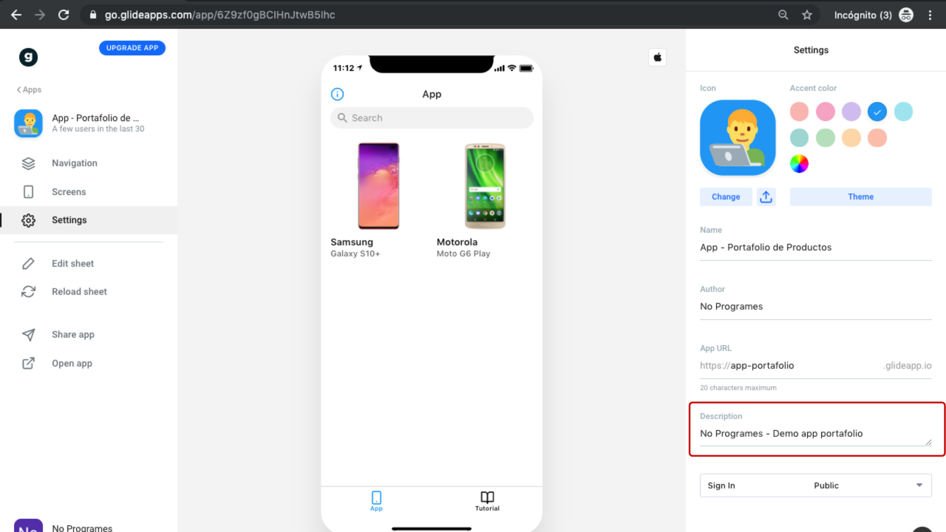 Cómo crear una aplicación de portafolio de productos para dispositivos móviles usando Glide - Paso 13.5