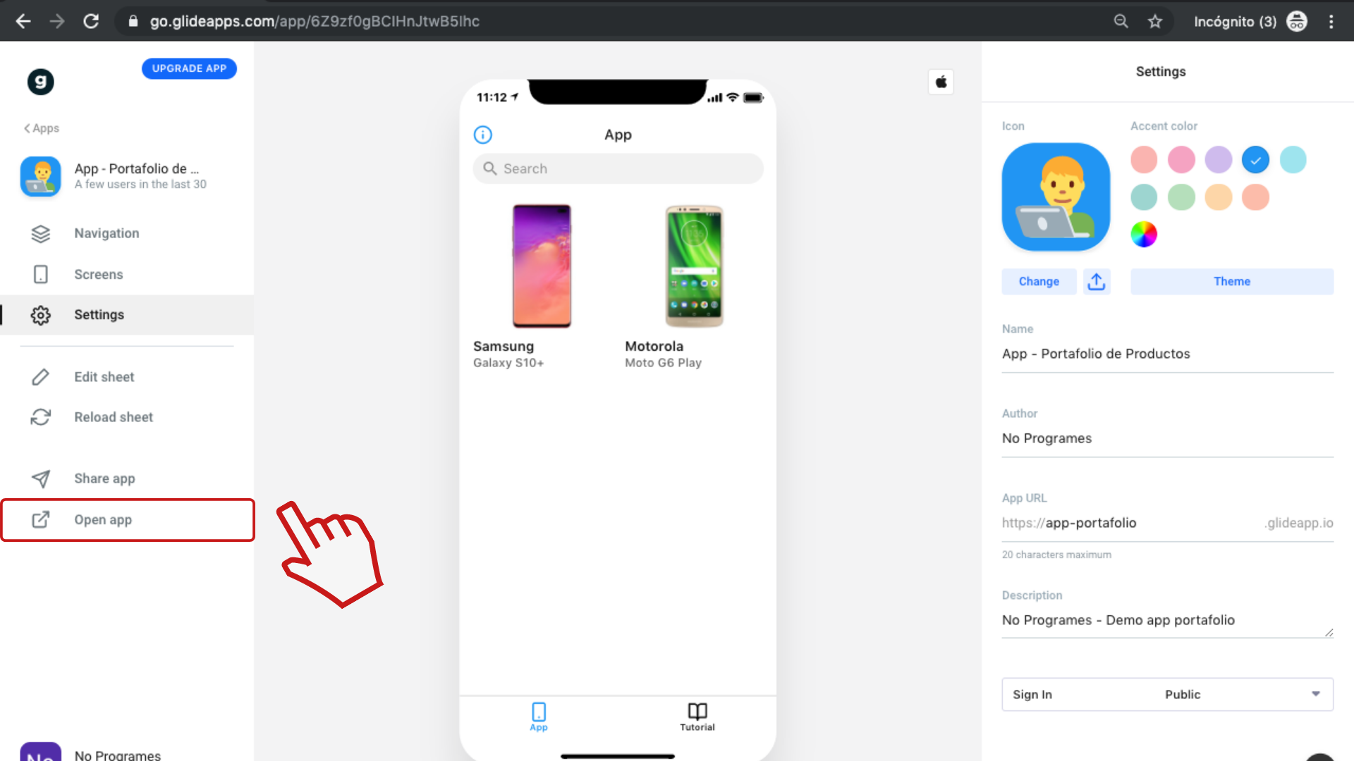 Cómo crear una aplicación de portafolio de productos para dispositivos móviles usando Glide - Paso 14