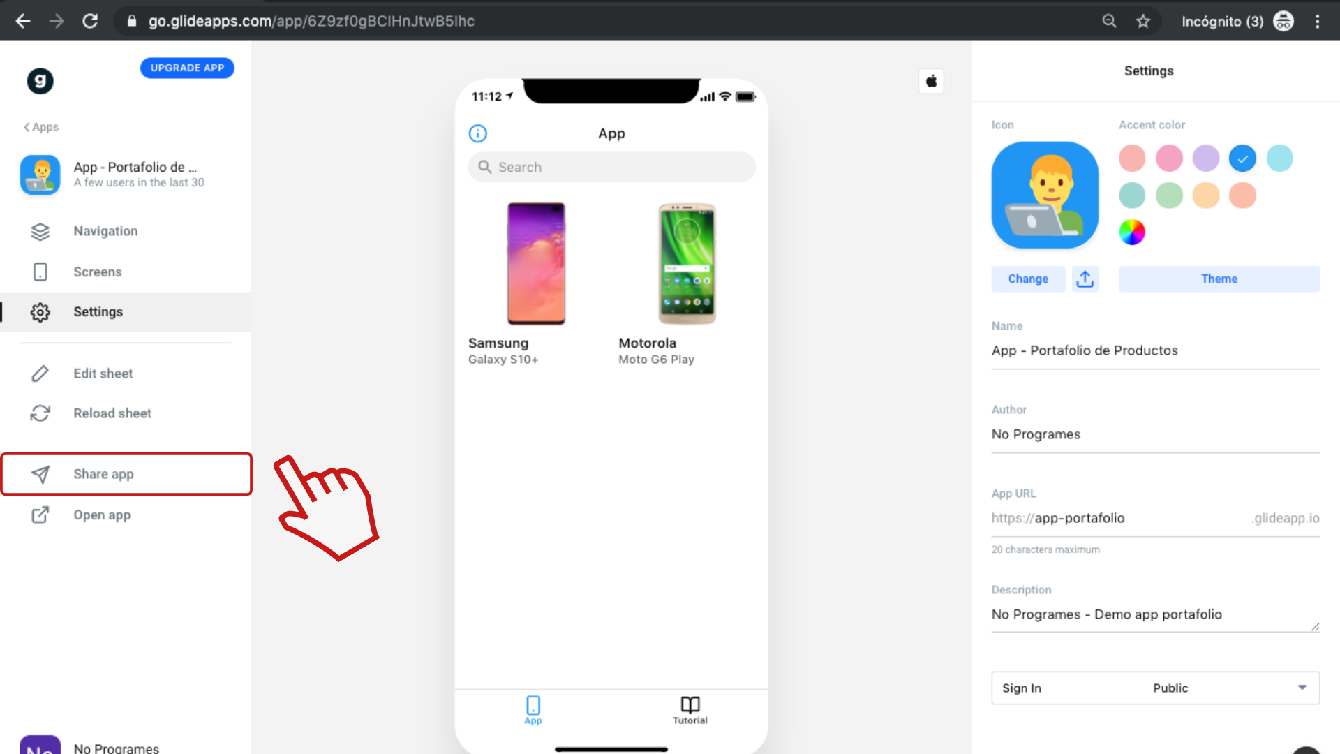 Cómo crear una aplicación de portafolio de productos para dispositivos móviles usando Glide - Paso 15