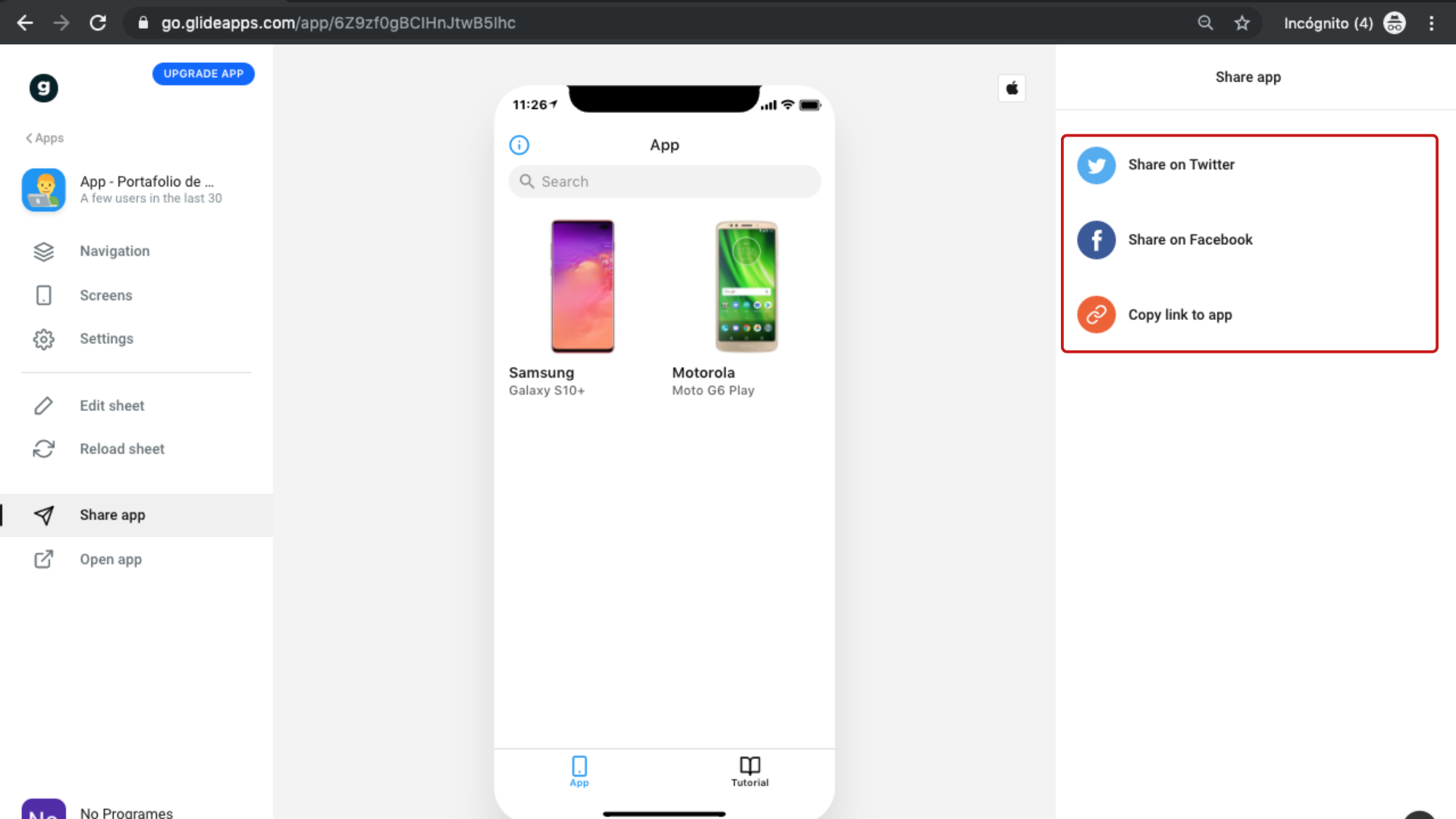 Cómo crear una aplicación de portafolio de productos para dispositivos móviles usando Glide - Paso 15.1
