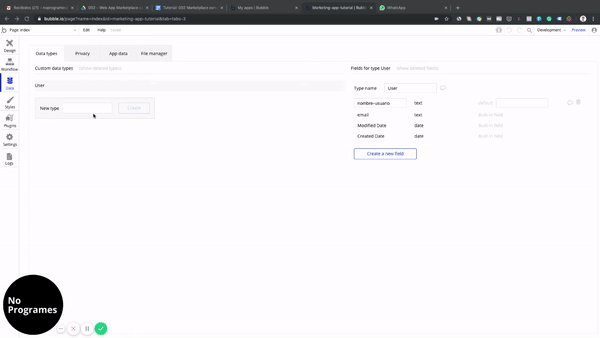 Cómo crear un marketplace como MercadoLibre sin programar usando Bubble. Base de datos - vendedor