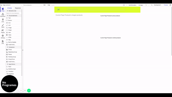 Cómo crear un marketplace como MercadoLibre sin programar usando Bubble. Agregar contenido a la página de producto. Descripción de los productos