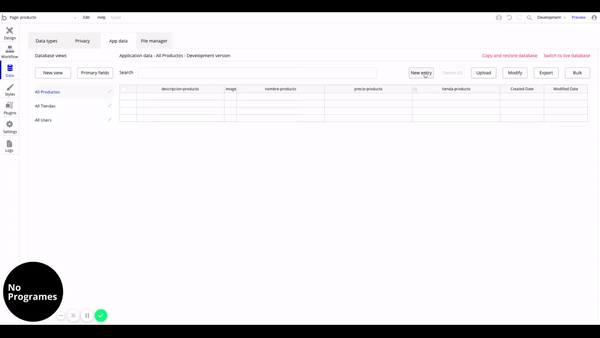 Cómo crear un marketplace como MercadoLibre sin programar usando Bubble. Agregar contenido a la página de producto. Alimentar base de datos 3