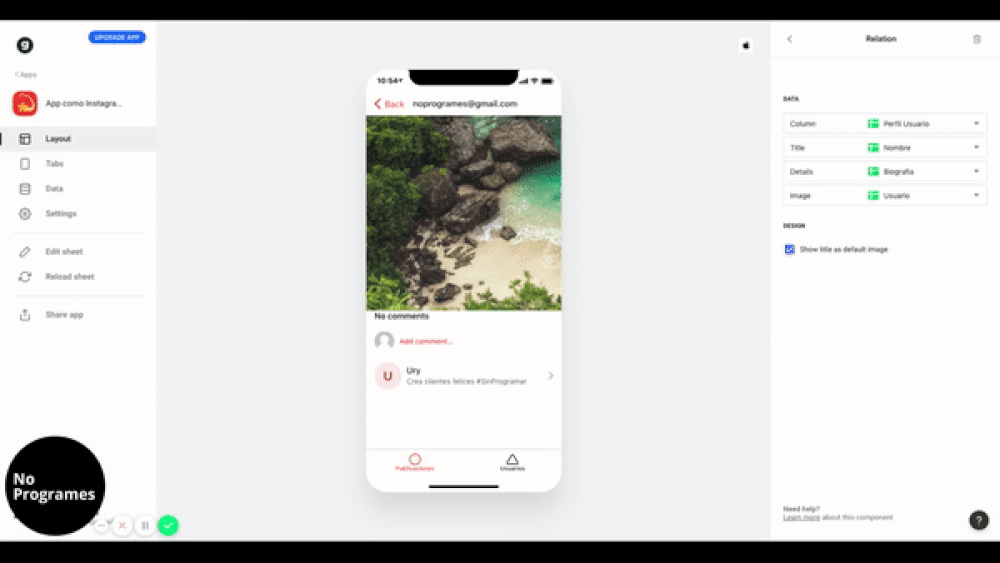 Cómo crear una aplicación como Instagram sin programar usando Glide - paso 20.1