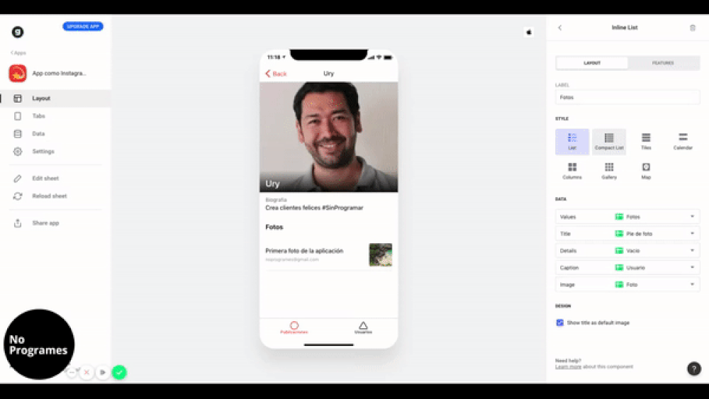 Cómo crear una aplicación como Instagram sin programar usando Glide - paso 24.1