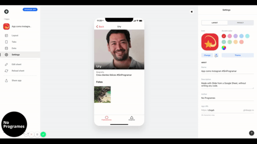 Cómo crear una aplicación como Instagram sin programar usando Glide - paso 26.1