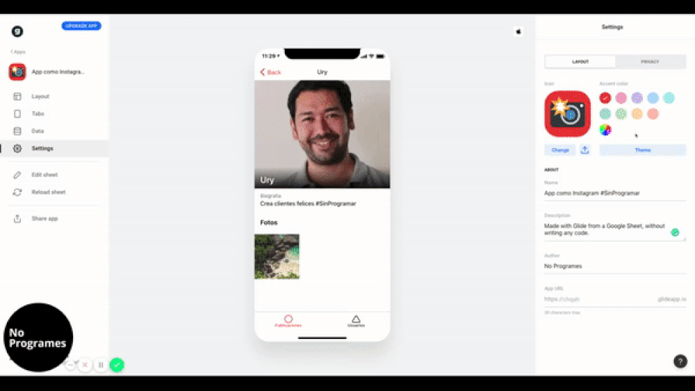 Cómo crear una aplicación como Instagram sin programar usando Glide - paso 26.2