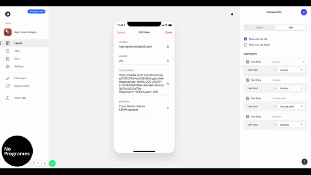 Cómo crear una aplicación como Instagram sin programar usando Glide - paso 30