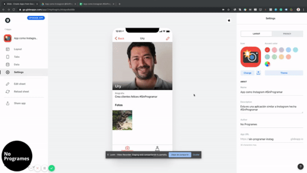 Cómo crear una aplicación como Instagram sin programar usando Glide - paso 37