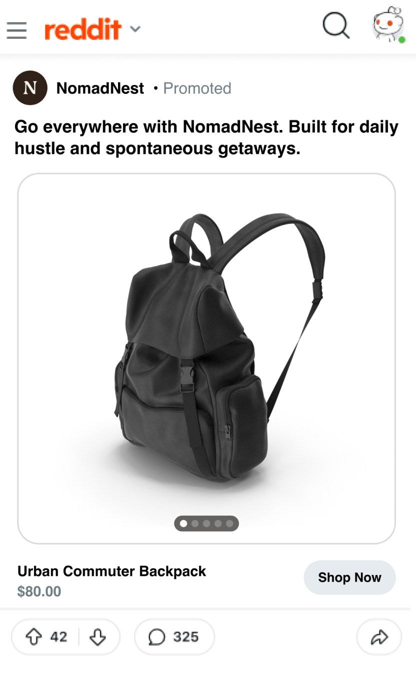 Example of a Reddit Dynamic Product Ad using a single-image format to drive native engagement.