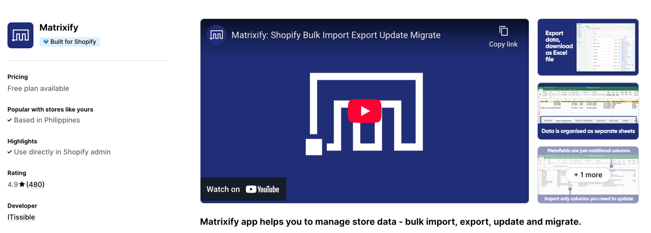 Matrixify makes bulk Shopify data import, export, and updates fast and easy.