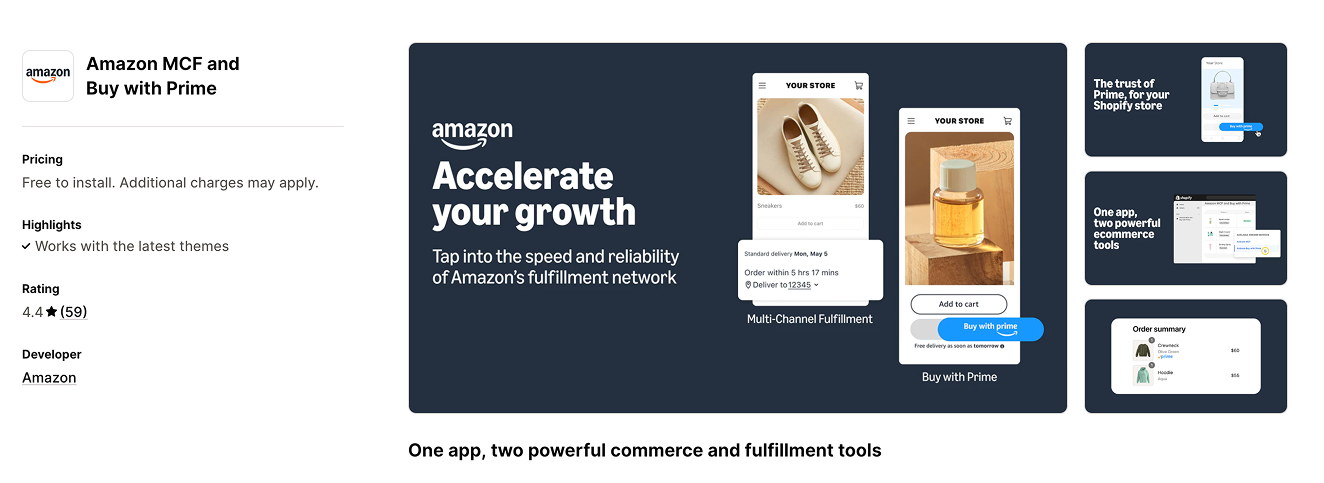 Buy with Prime adds Amazon’s fast, trusted checkout to your Shopify store without losing control of your brand.