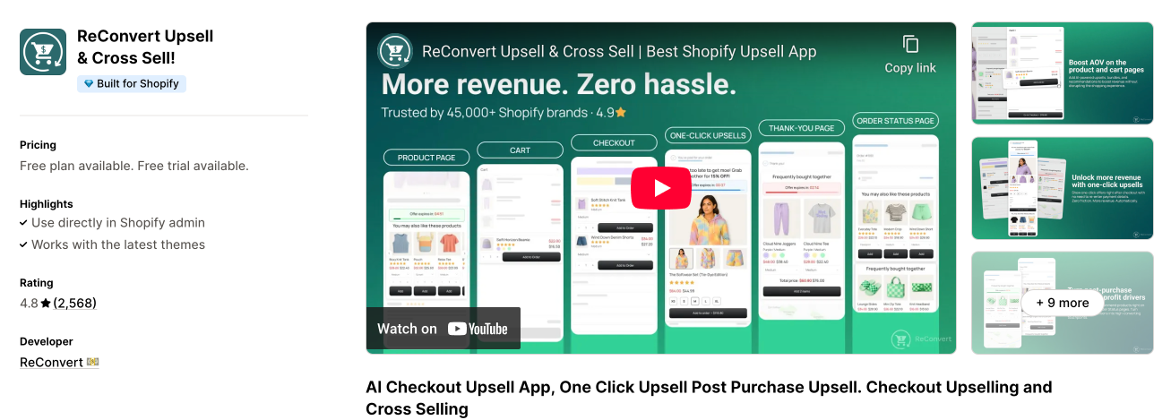 ReConvert turns your thank-you page into a post-purchase sales engine with upsells, bundles, and surveys.