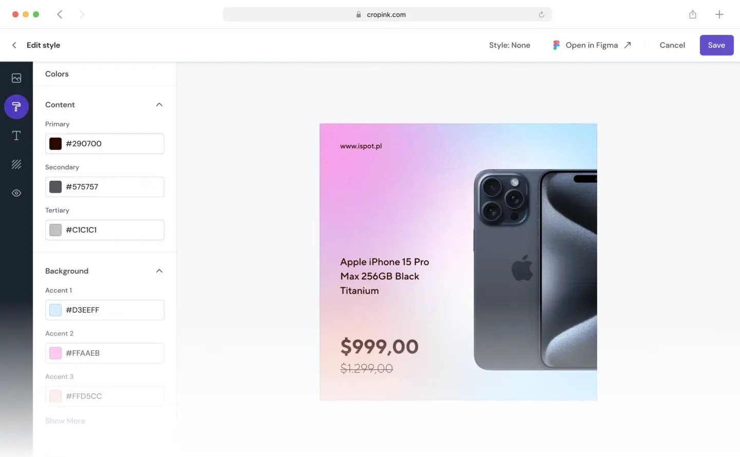 A look inside the Cropink design interface.