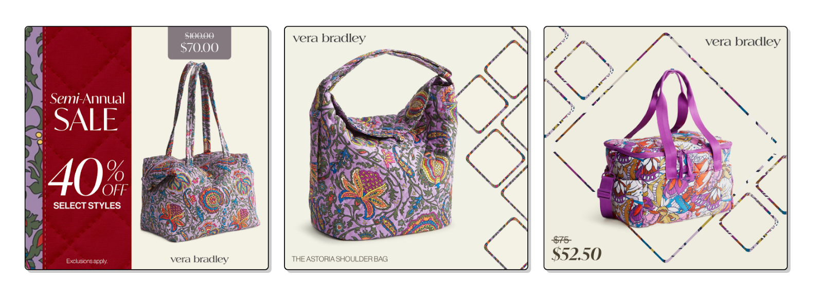 Examples of creative variations designed in Marpipe by Vera Bradley 