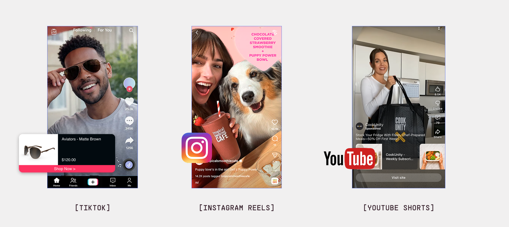 UGC performs best on Tiktok, Instagram Reels and Youtube Shorts