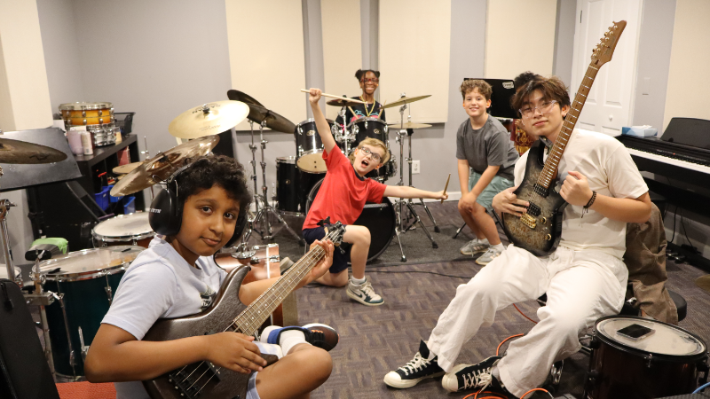 camp students in a band practice