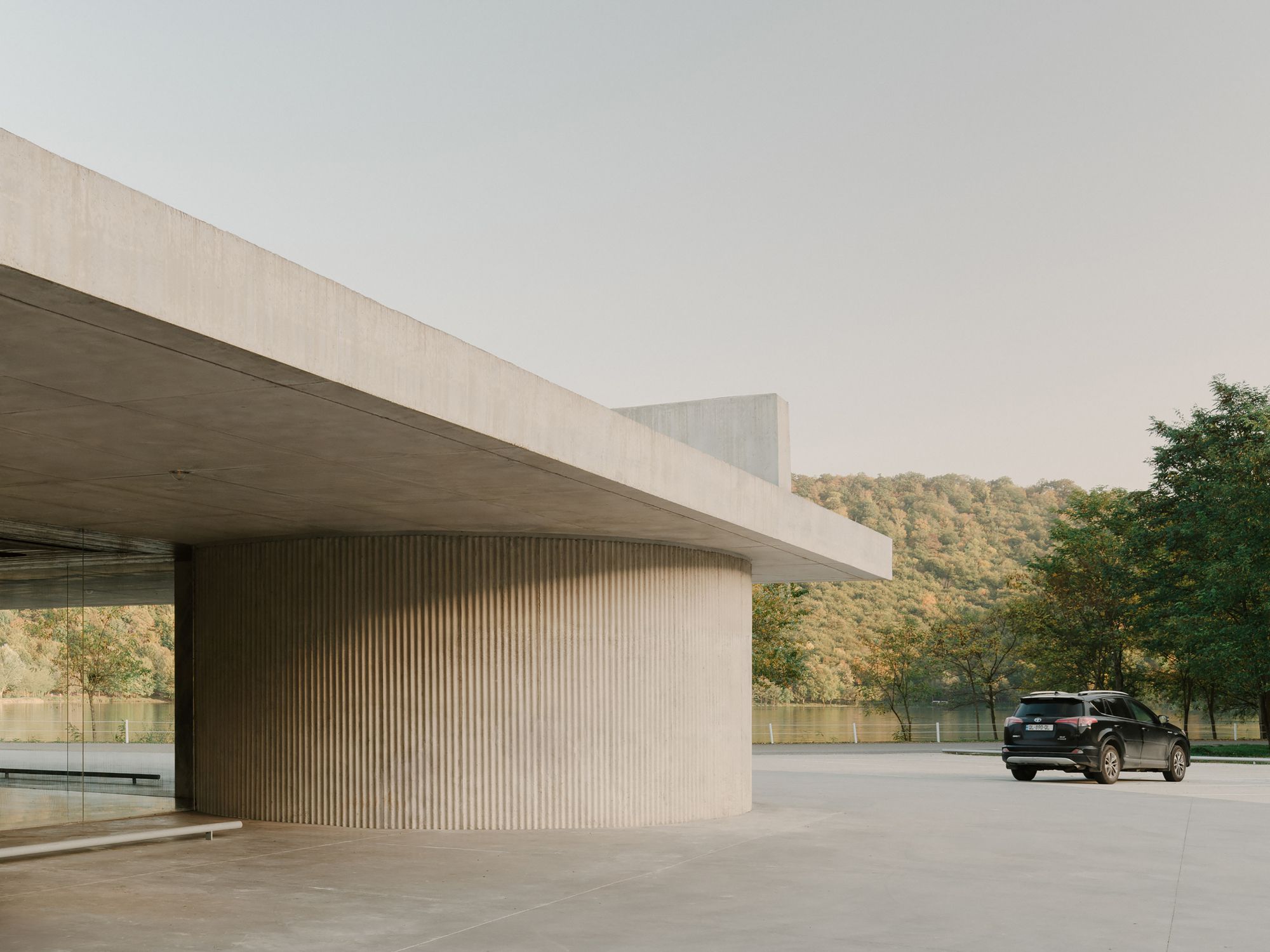 Reception Pavilion by David Giorgadze Architects, concrete lakeside reception pavilion at Kvareli Lake in Kakheti, Georgia, architecture