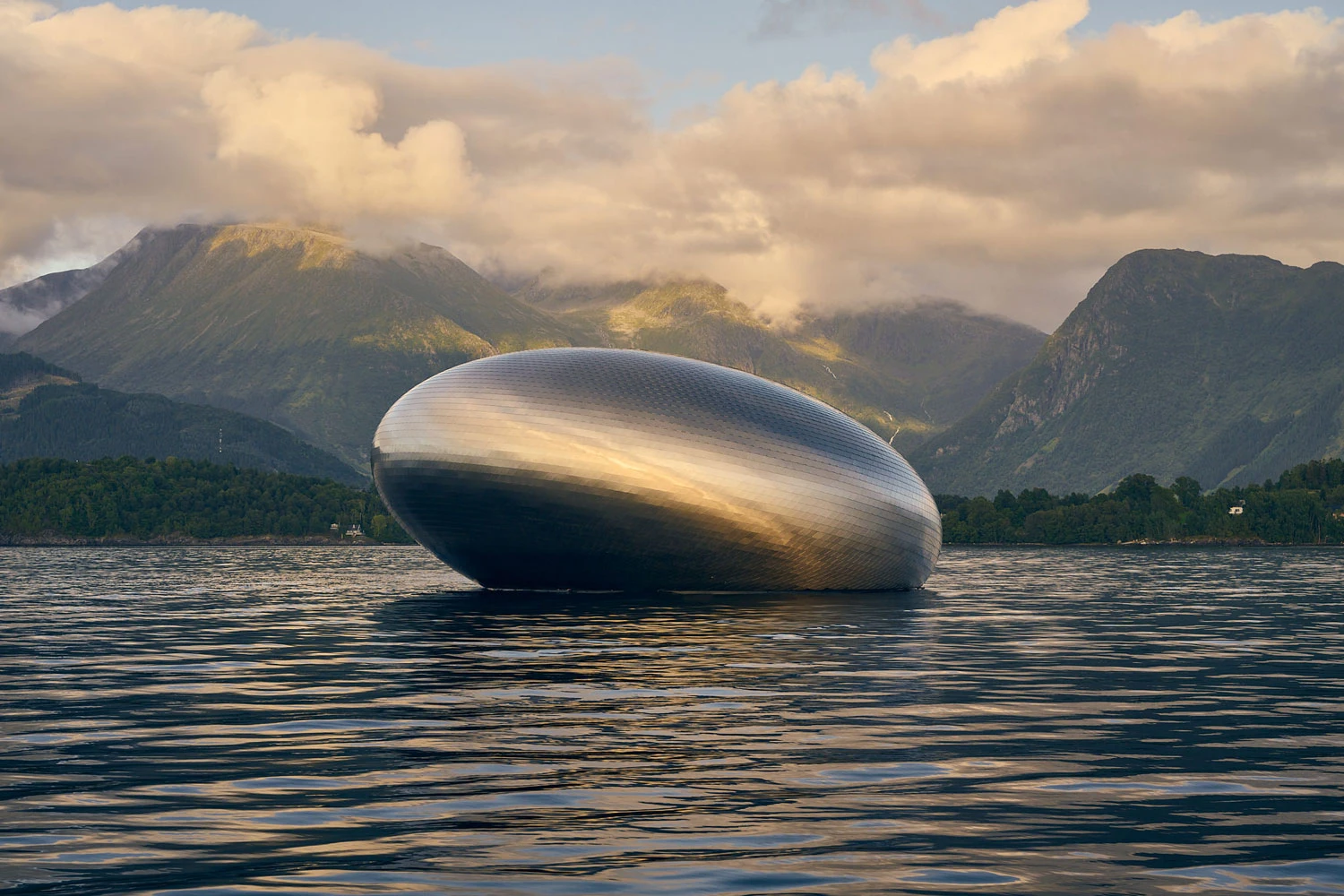 Iris Restaurant interior by Norm Architects inside the Salmon Eye floating structure, Norway Guide, architecture