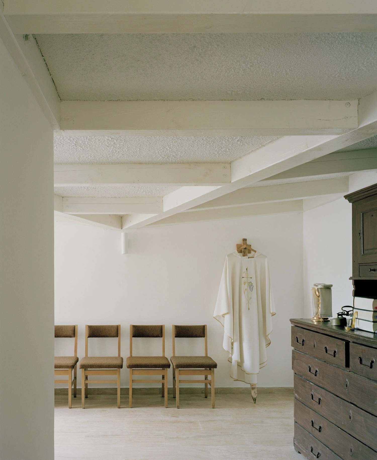 Church of Cserépváralja restoration showing stone walls and new concrete ramp, sacral architecture, Hungary