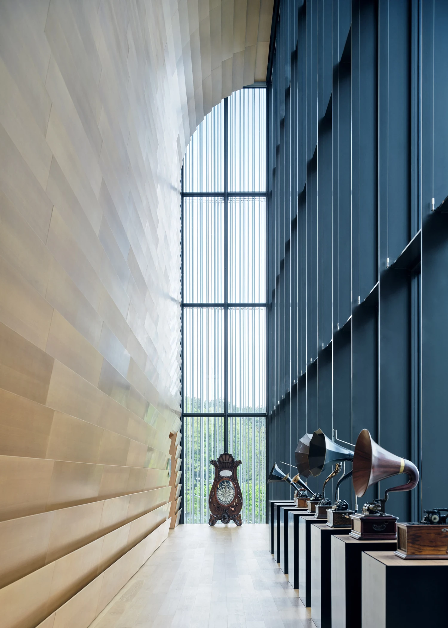 The Audeum audio museum by Kengo Kuma with aluminum louvers and wood interior, Seoul Guide