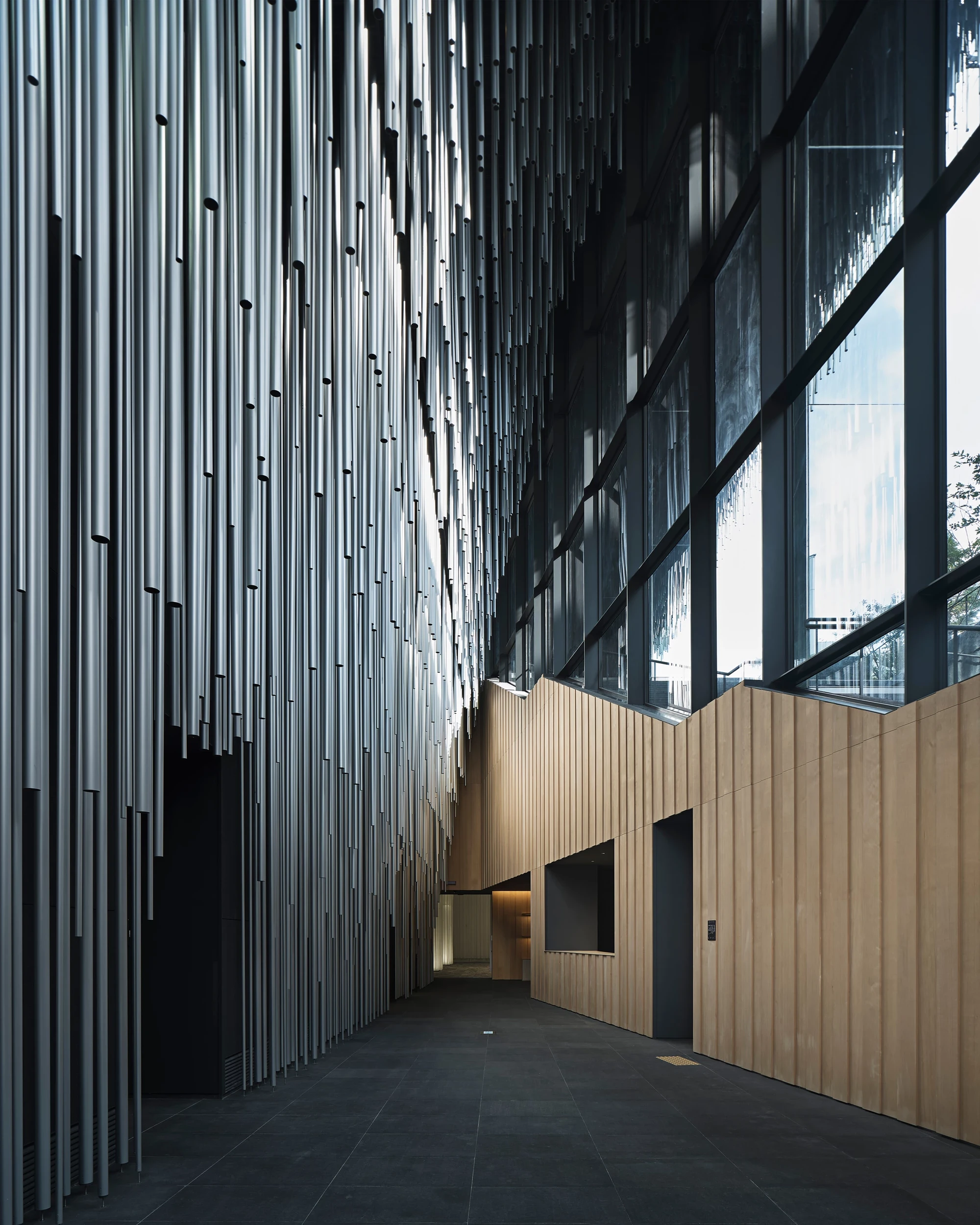 The Audeum audio museum by Kengo Kuma with aluminum louvers and wood interior, Seoul Guide