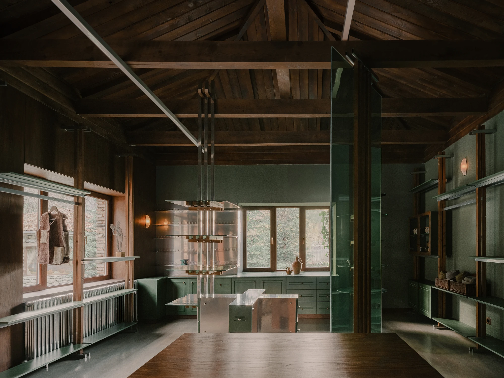 Lopota Gift Shop green glass interior by Studio Gypsandconcrete in Georgia, craft, store