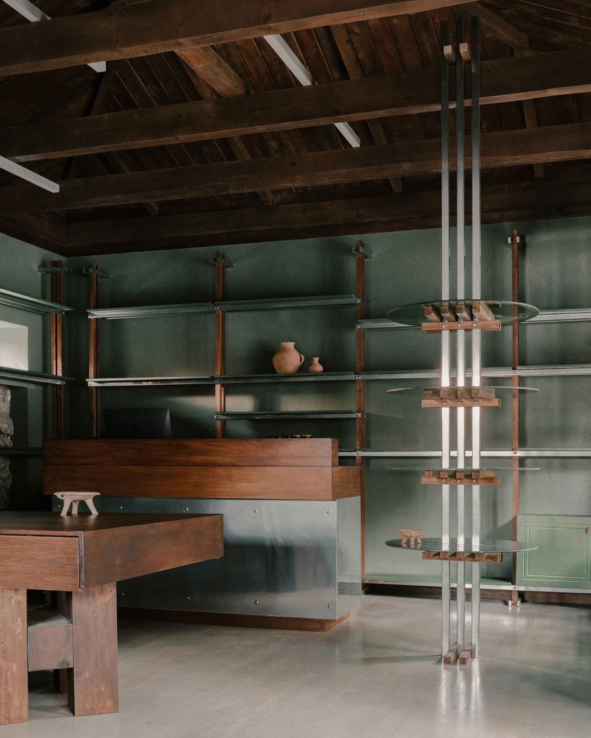 Lopota Gift Shop green glass interior by Studio Gypsandconcrete in Georgia, craft, store