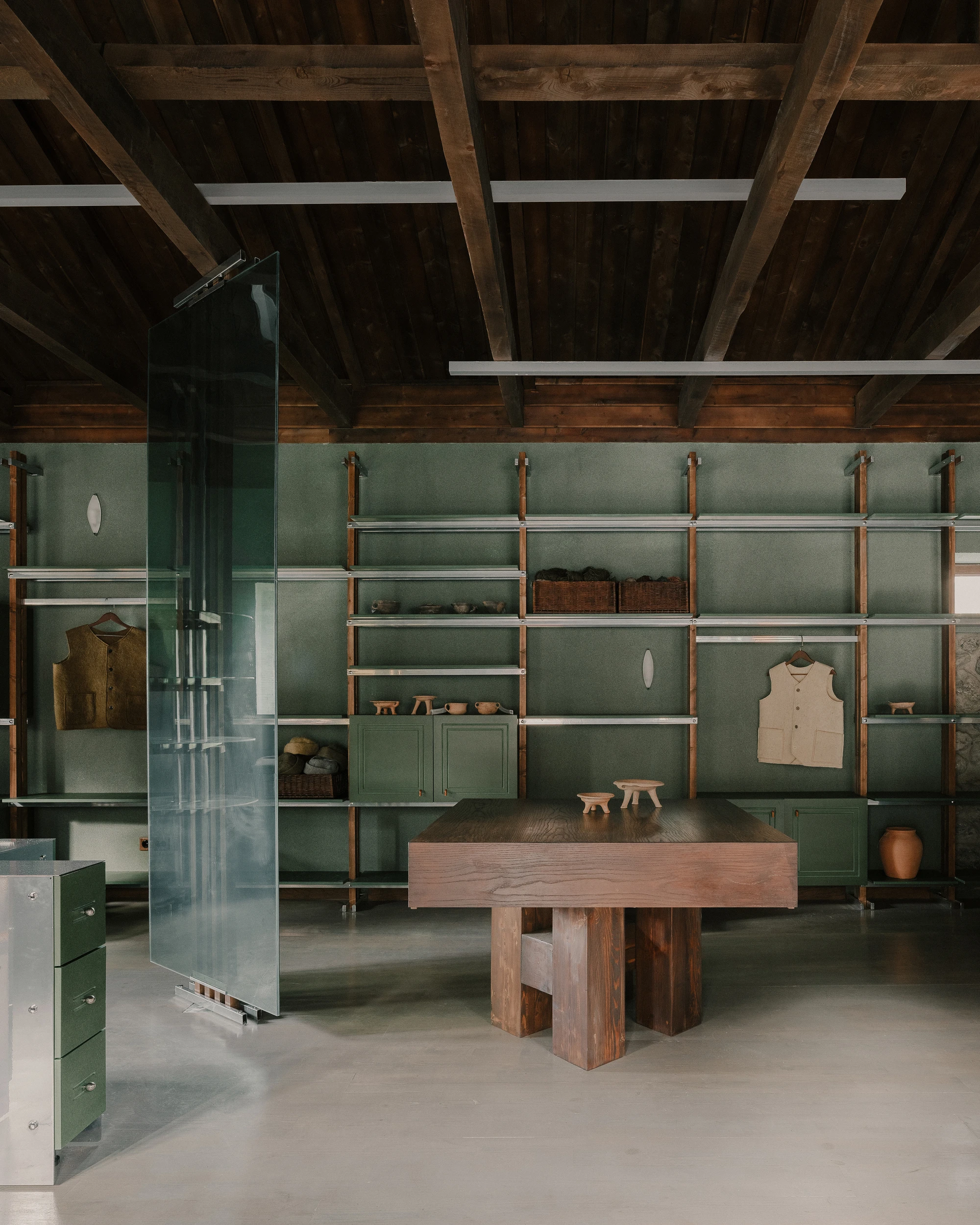 Lopota Gift Shop green glass interior by Studio Gypsandconcrete in Georgia, craft, store