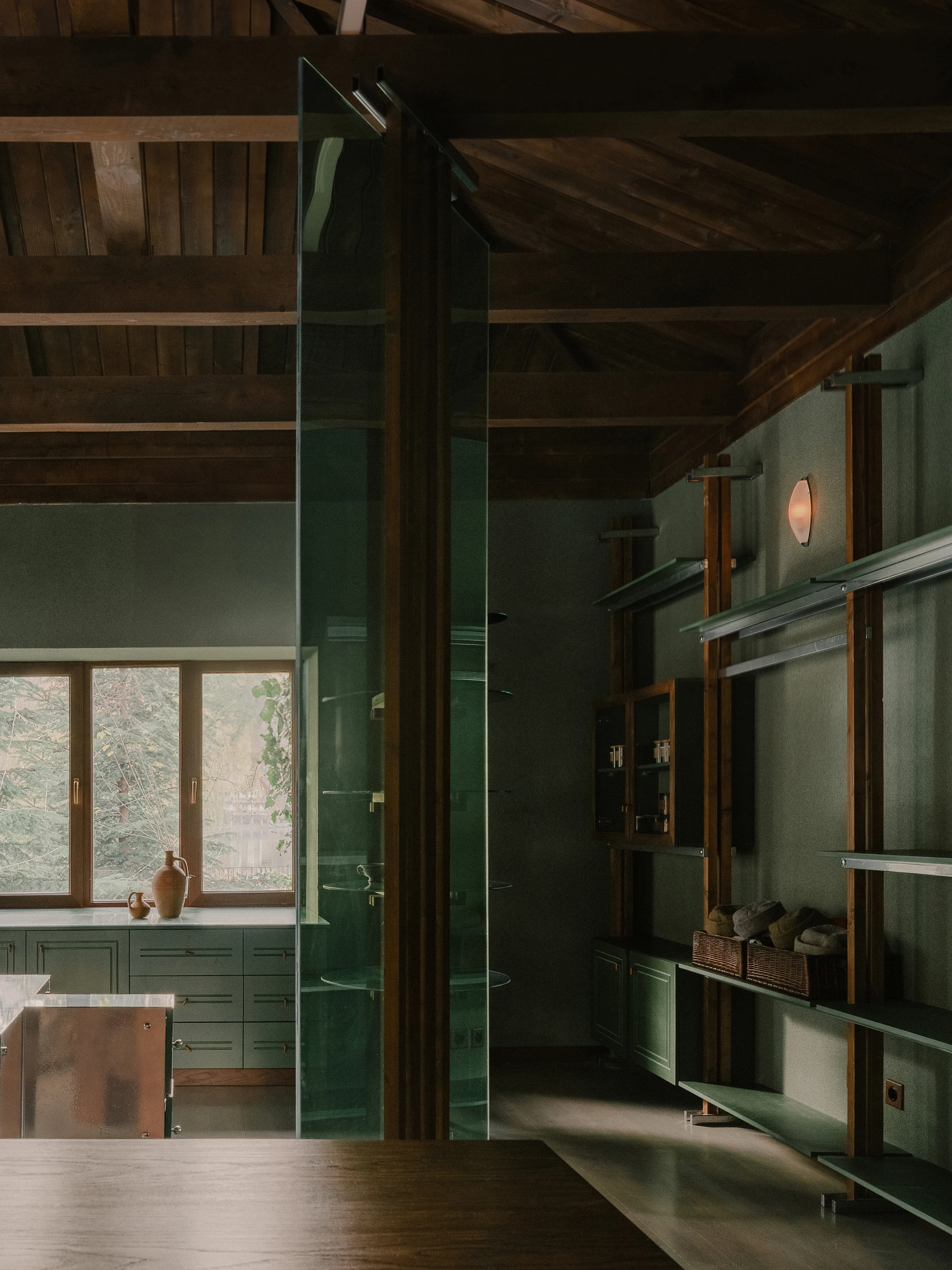 Lopota Gift Shop green glass interior by Studio Gypsandconcrete in Georgia, craft, store