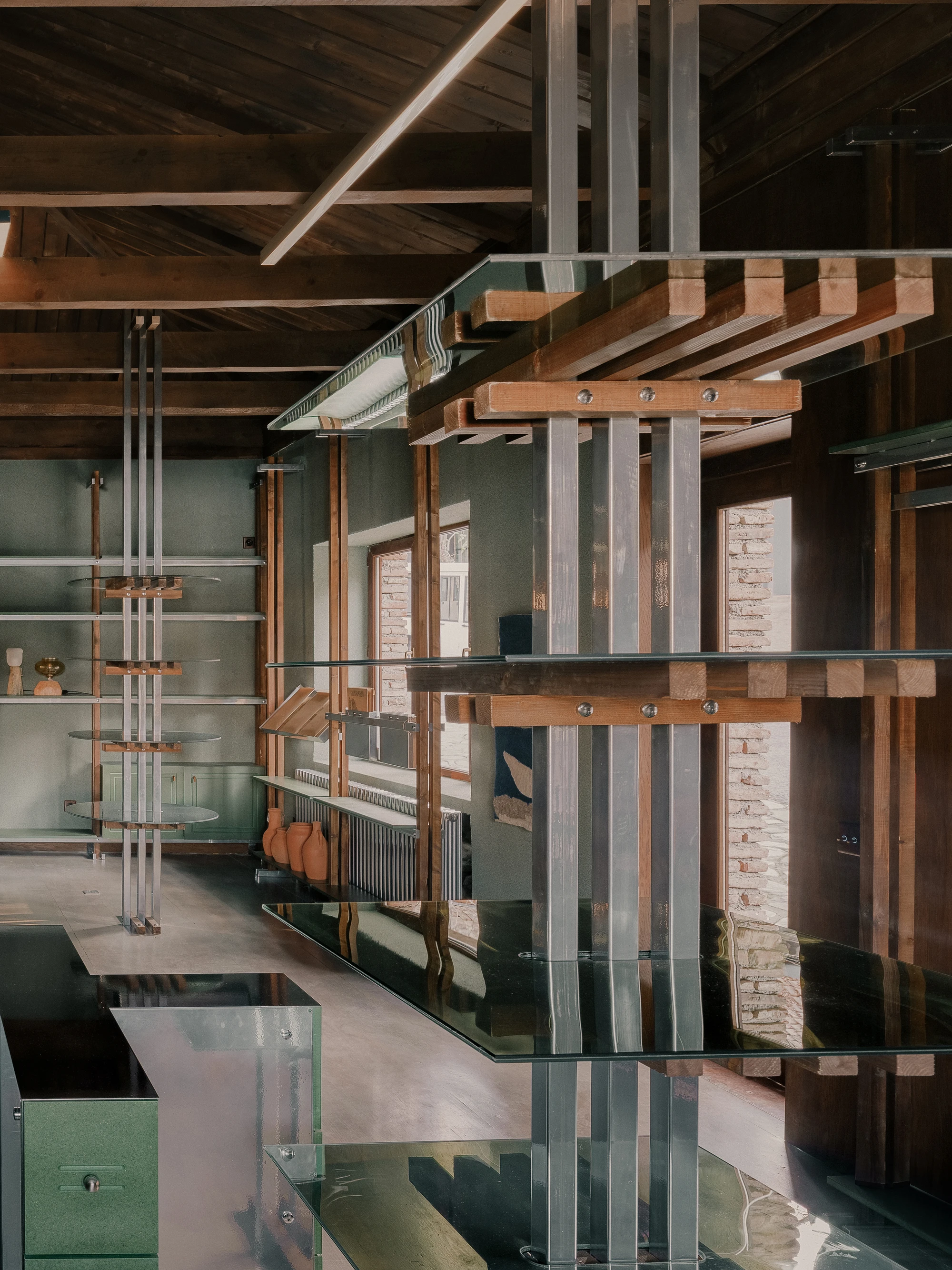 Lopota Gift Shop green glass interior by Studio Gypsandconcrete in Georgia, craft, store