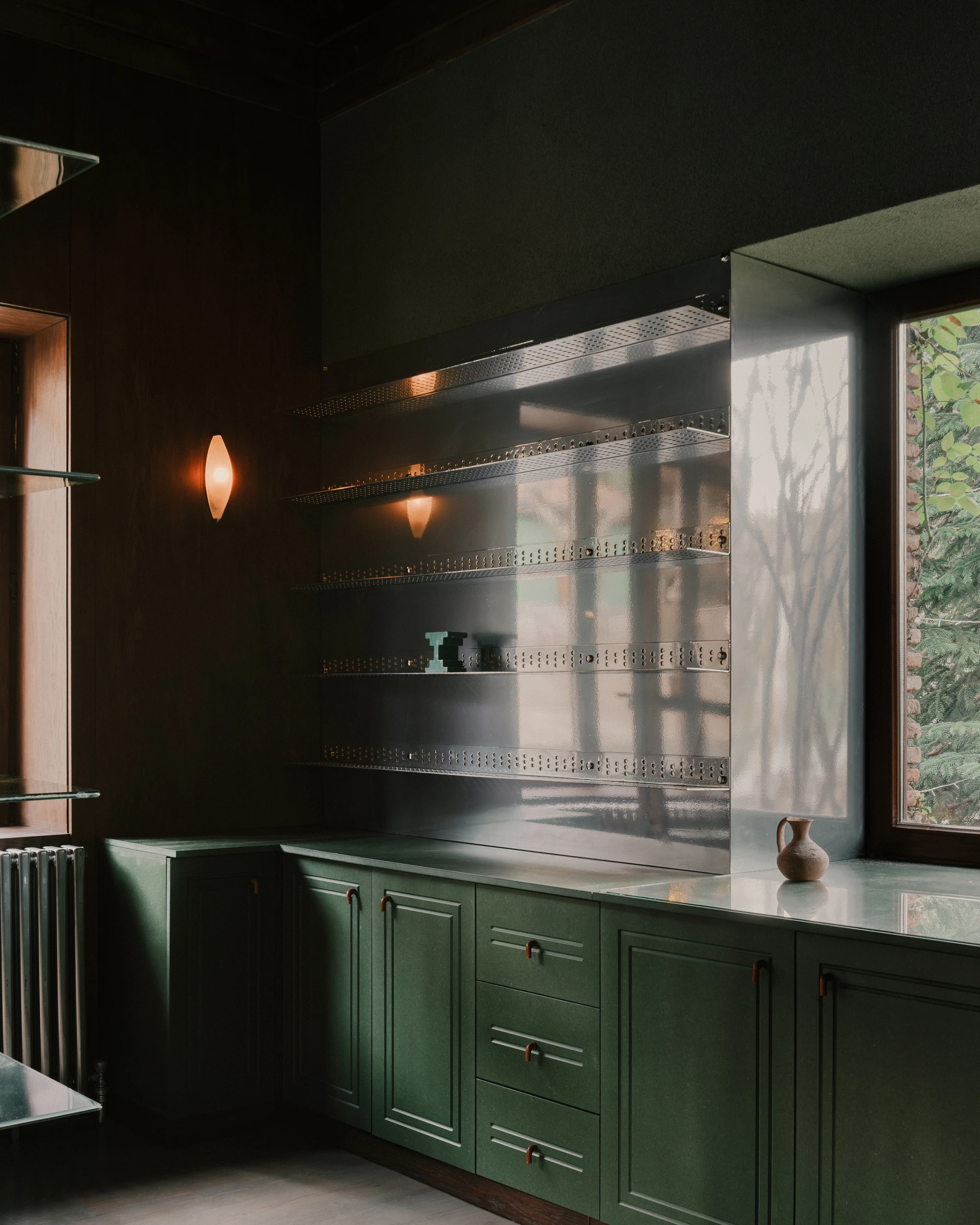 Lopota Gift Shop green glass interior by Studio Gypsandconcrete in Georgia, craft, store