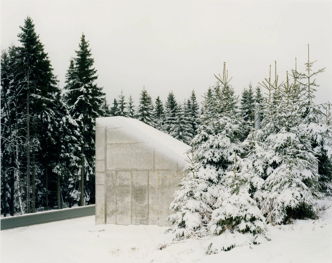 Hut on Fichtelberg by AFF Architekten in Tellerhäuser Germany, concrete mountain cabin in snowy Ore Mountains landscape, architecture