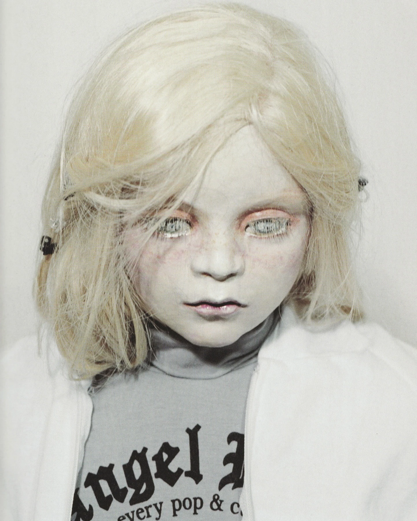 40 Portraits 2003-2008 by Gisèle Vienne, handcrafted doll portrait with pale skin and glazed eyes, contemporary art photography and sculpture