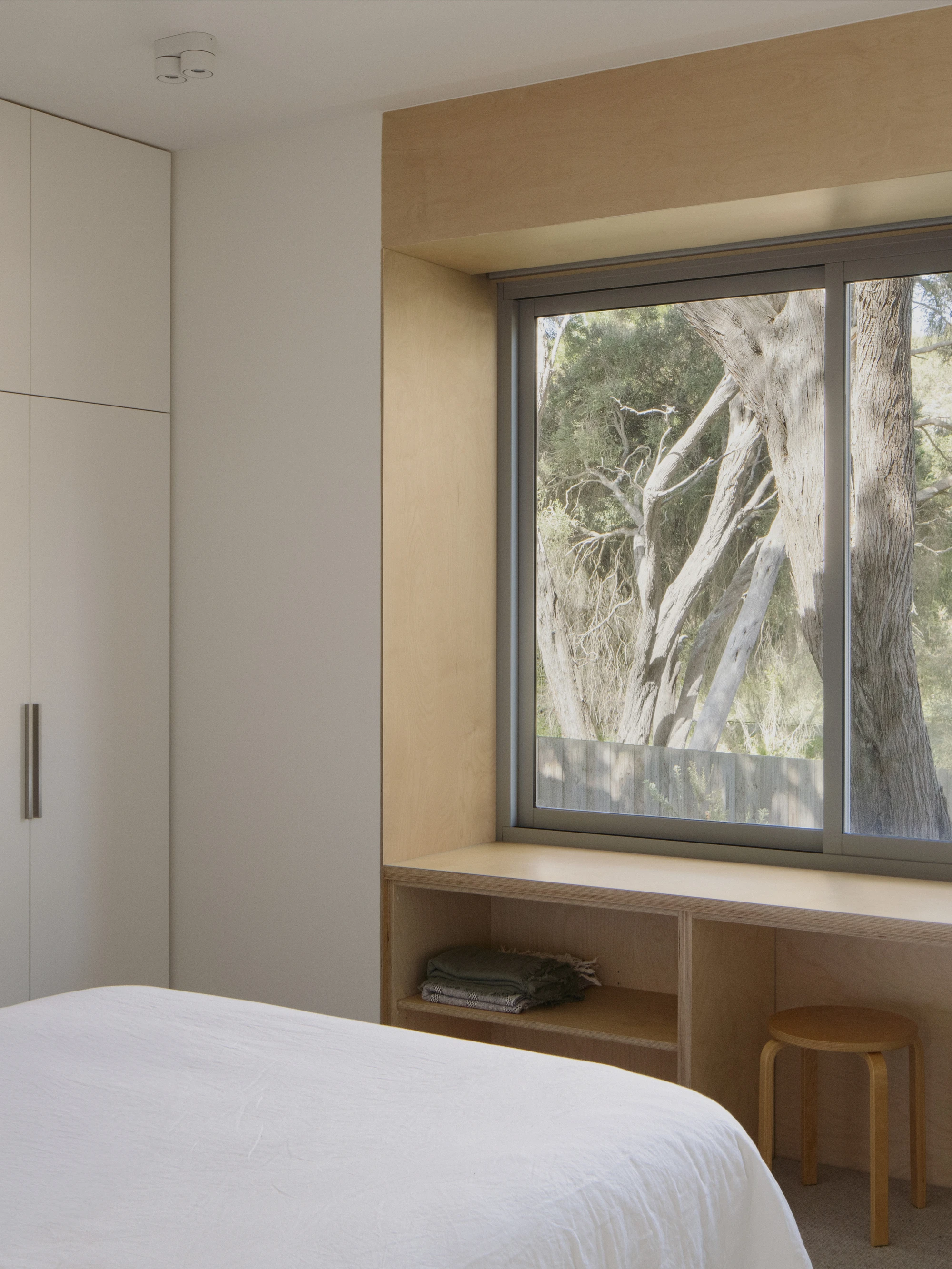 First House Past the Trees by Josh Cole WORKCRAFT in Barwon Heads Australia, residential architecture built around protected Moonah trees with fibre-cement and timber batten screens