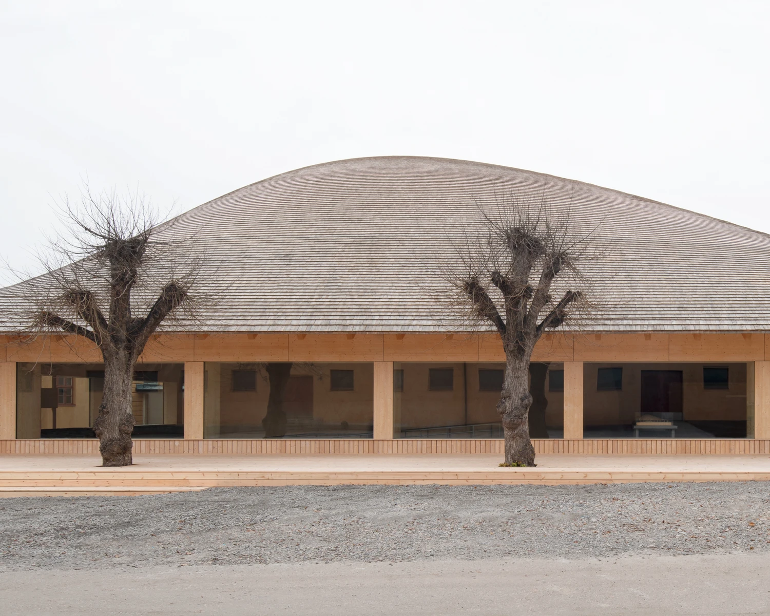 Wisdome Stockholm by Elding Oscarson at National Museum of Technology Sweden, timber dome extension with visualization sphere and exhibition hall, engineered wood construction by Blumer Lehmann