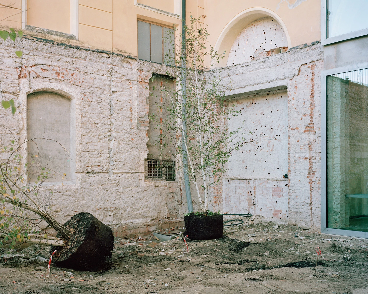 Caffè Nazionale by AMAA in Arzignano Italy, adaptive reuse of 19th-century palazzo with pleated stainless steel walls, okumè plywood ceiling and preserved historical patinas