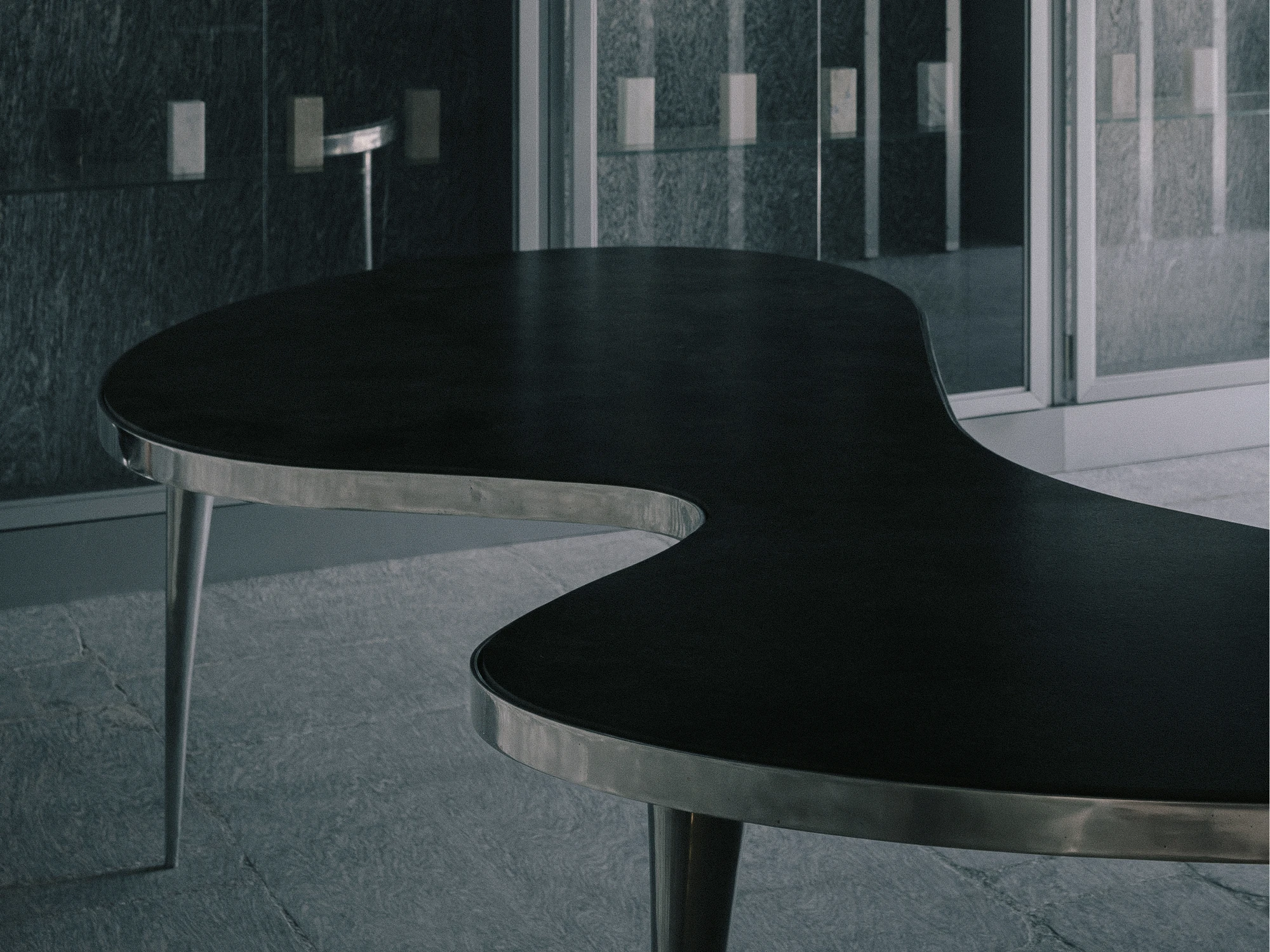 ST01 Flagship Store Seoul, South Korea, stone showroom, Lee Yongbaek, palladiana floor, rail-mounted panels, interiors