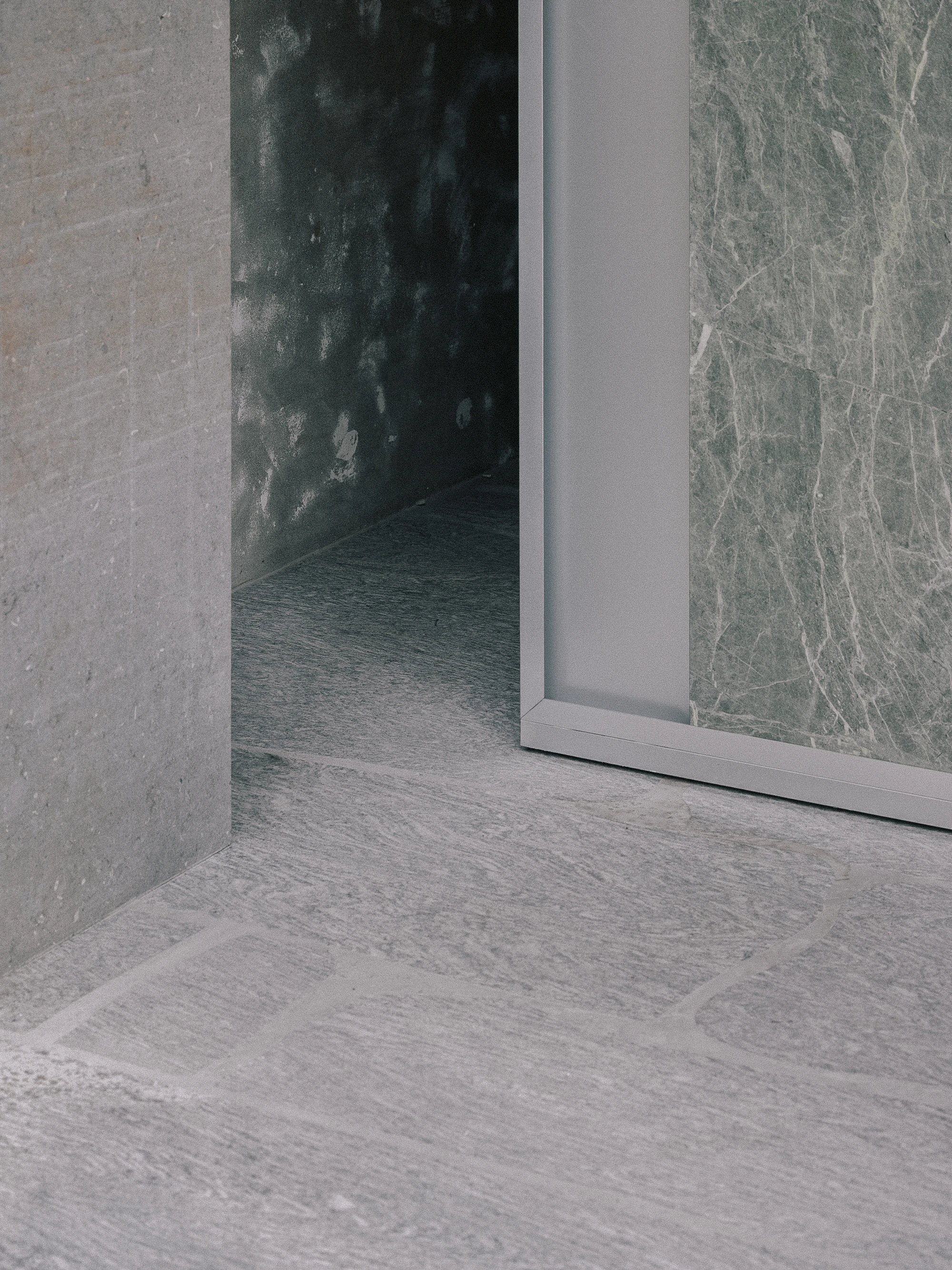 ST01 Flagship Store Seoul, South Korea, stone showroom, Lee Yongbaek, palladiana floor, rail-mounted panels, interiors